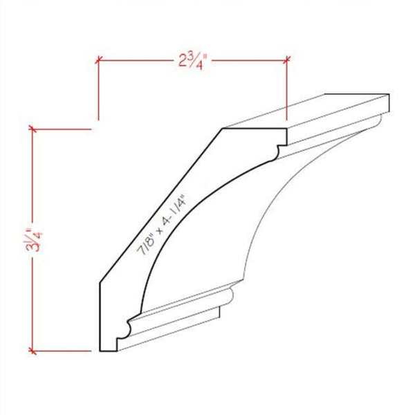 EWCR27 Crown 7/8 X 4-1/2 Unfinished 3-1/2 Rise X 2-7/8 Run - Red Oak / 94 Inches