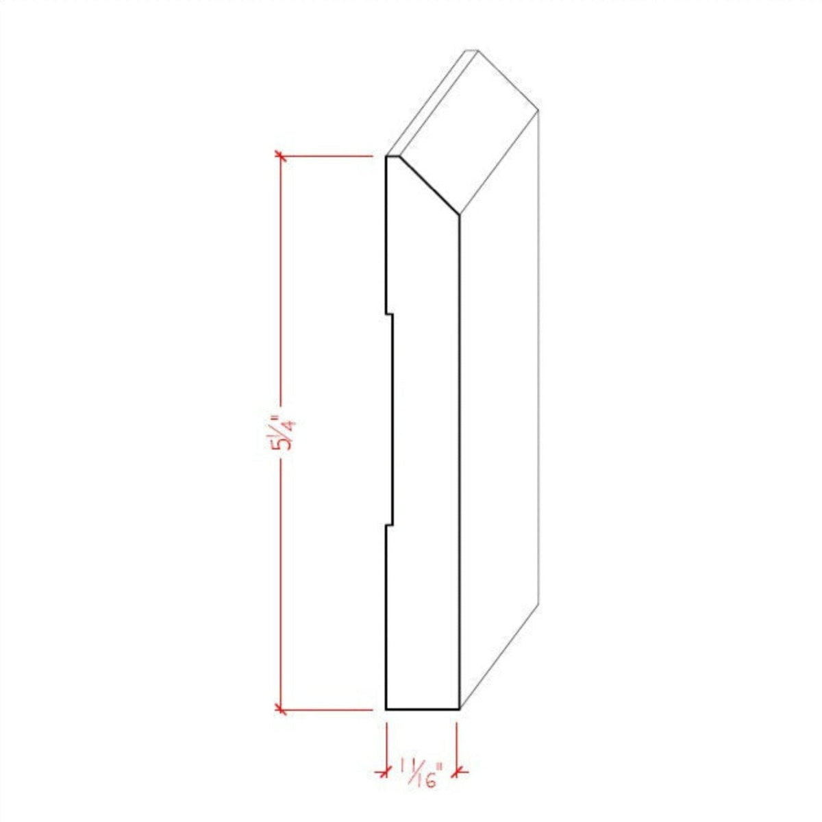 Beveled Edge Baseboard Trim EWBB15 Line Drawing