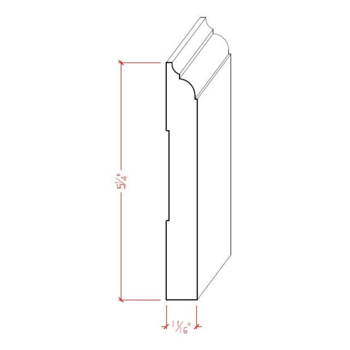 Nose and Cove Baseboard Trim EWBB23 Line Drawing