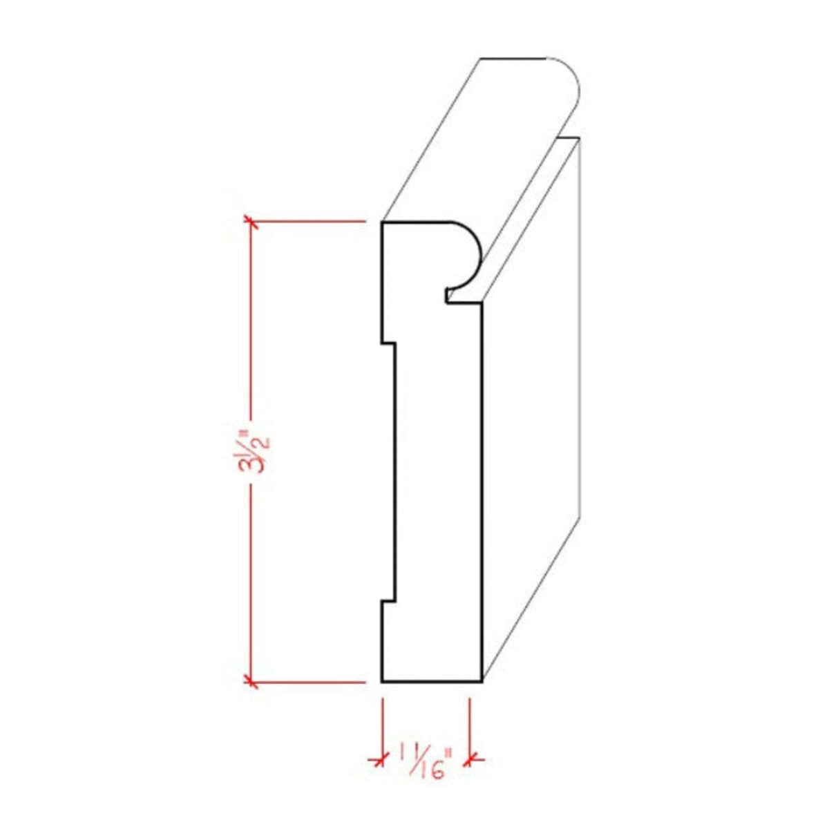 Beaded BaseBoard Trim EWBB25 Line Drwaing