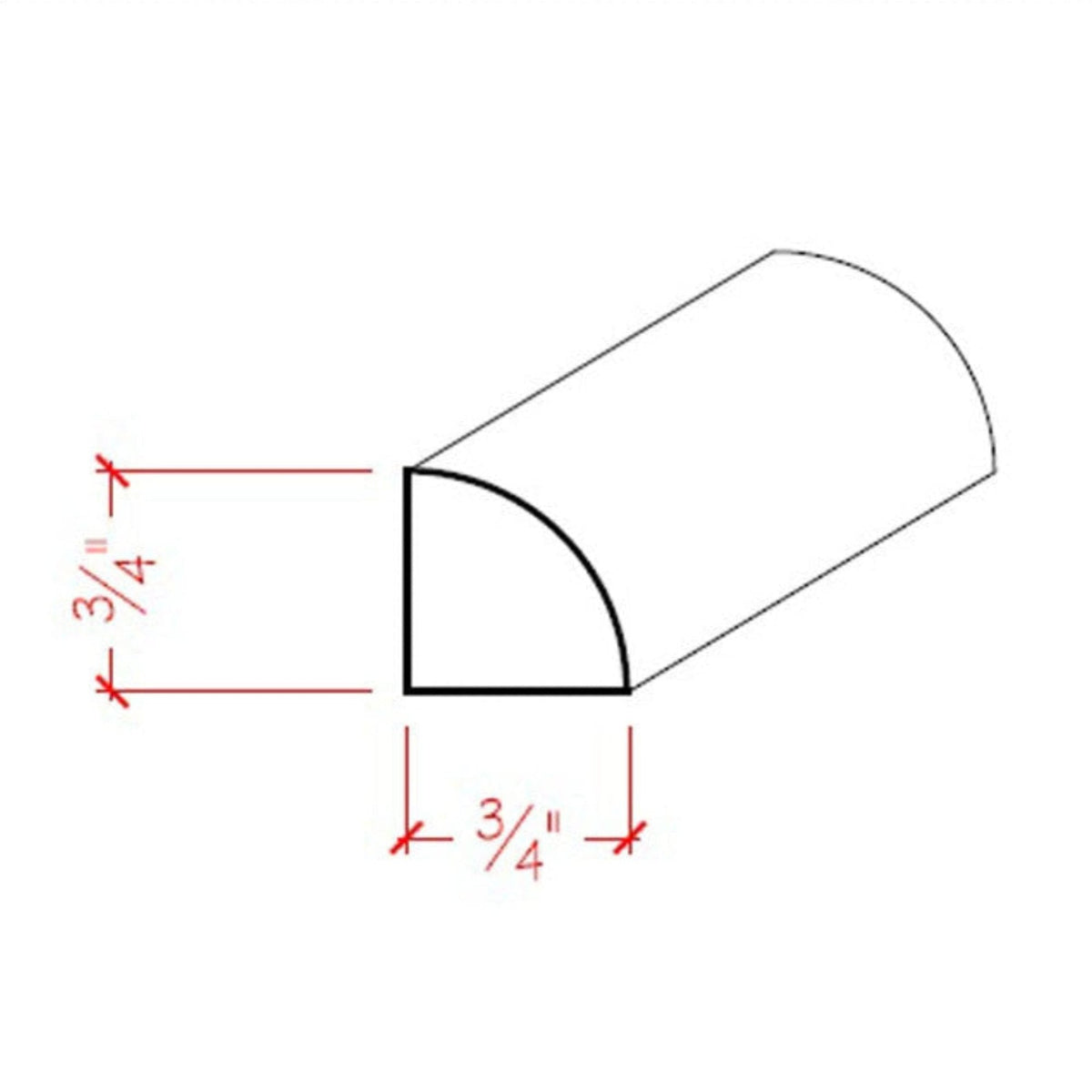 Quarter Round Baseboard Shoe Trim EWBS12 Line Drawing