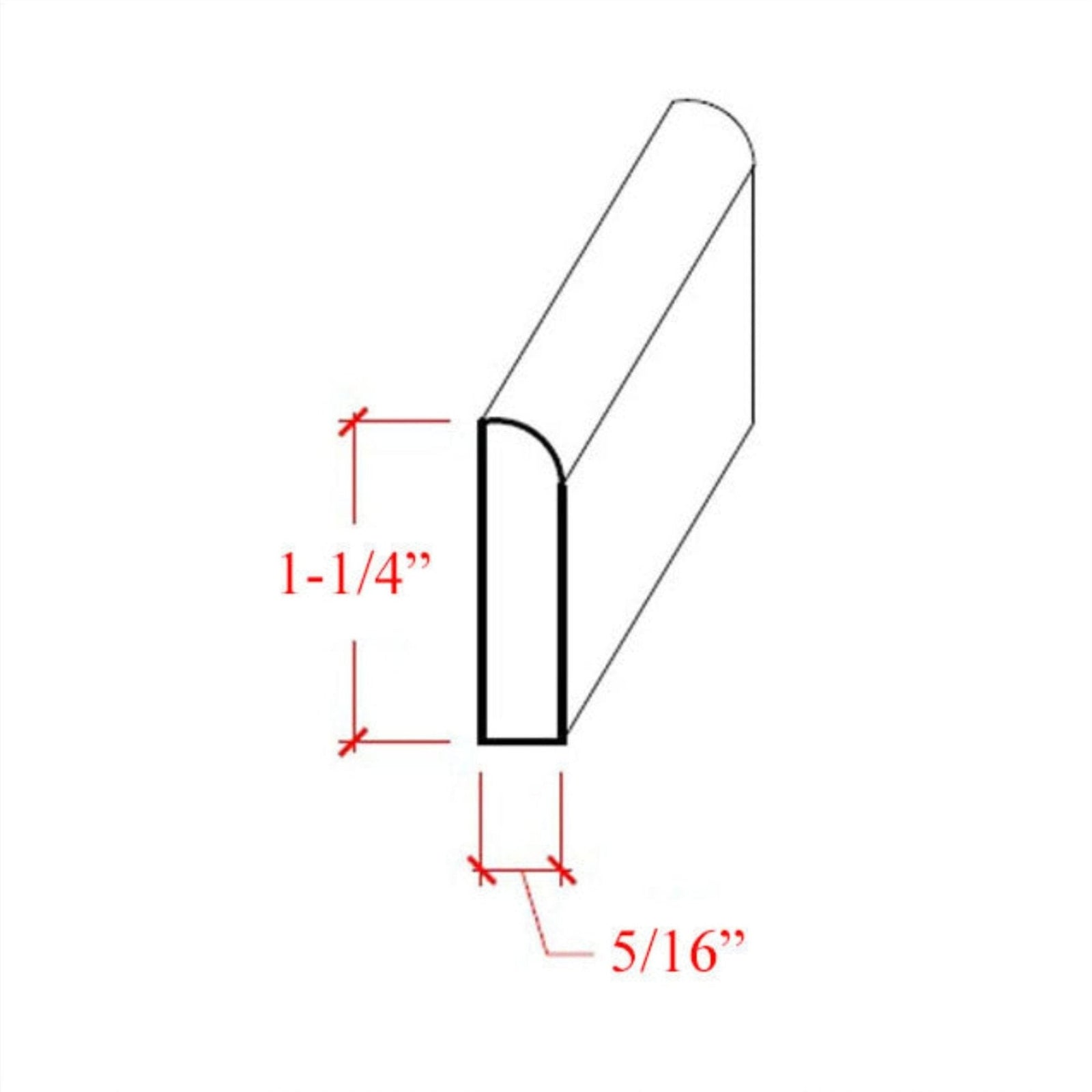 Poplar Baseboard Shoe Flat with Radius Edge EWBS16-P