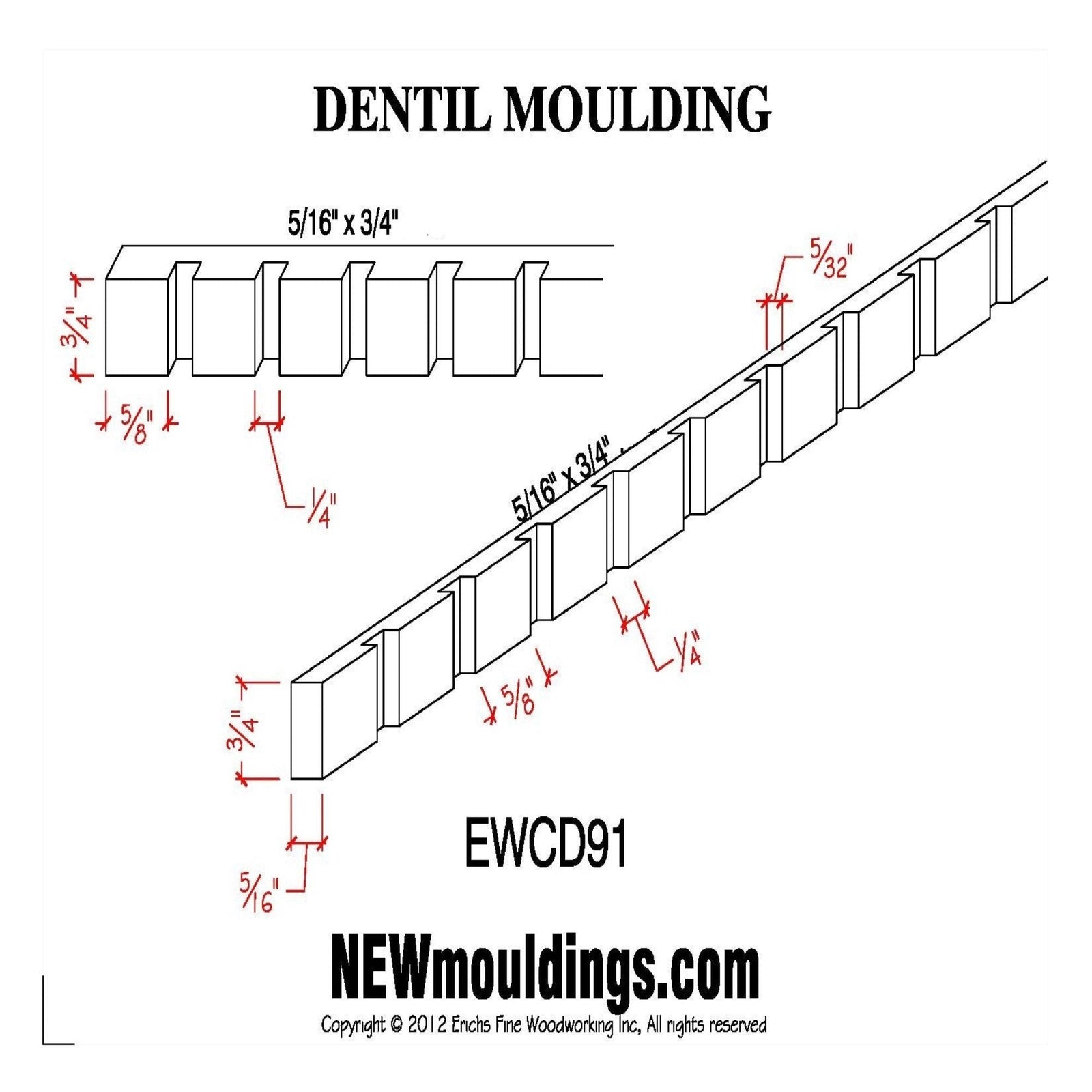 Poplar Dentil Trim Molding EWCD91-P