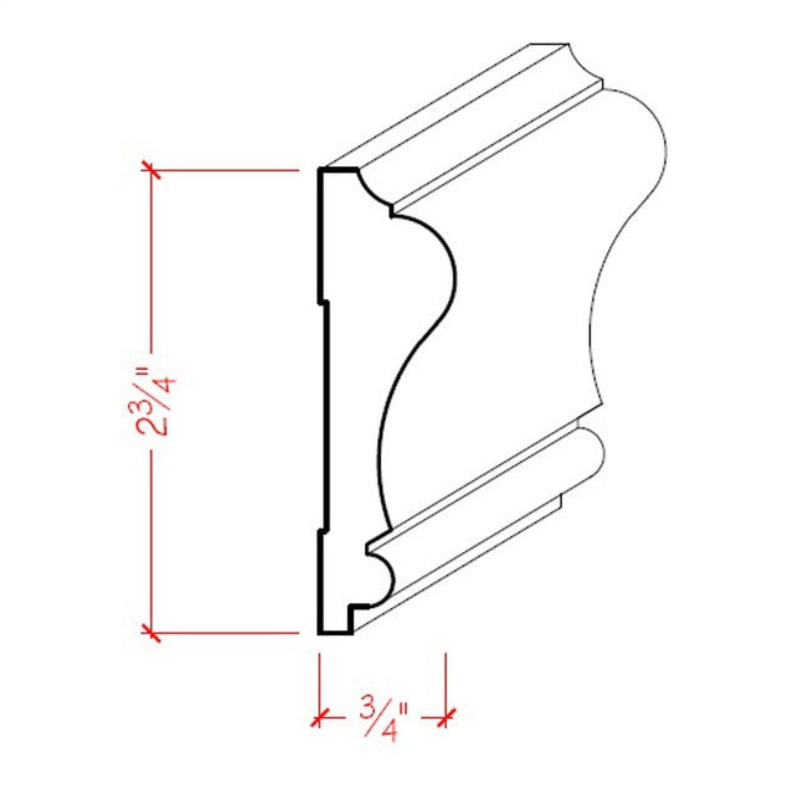 Poplar Colonial Chair Rail Trim Moulding EWCH11-P