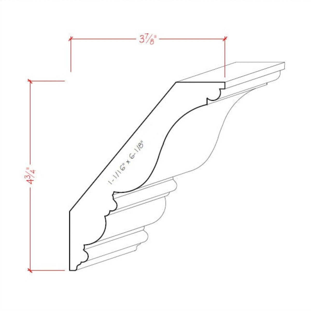 Traditional Crown Moulding Trim EWCR18 Line Drawing