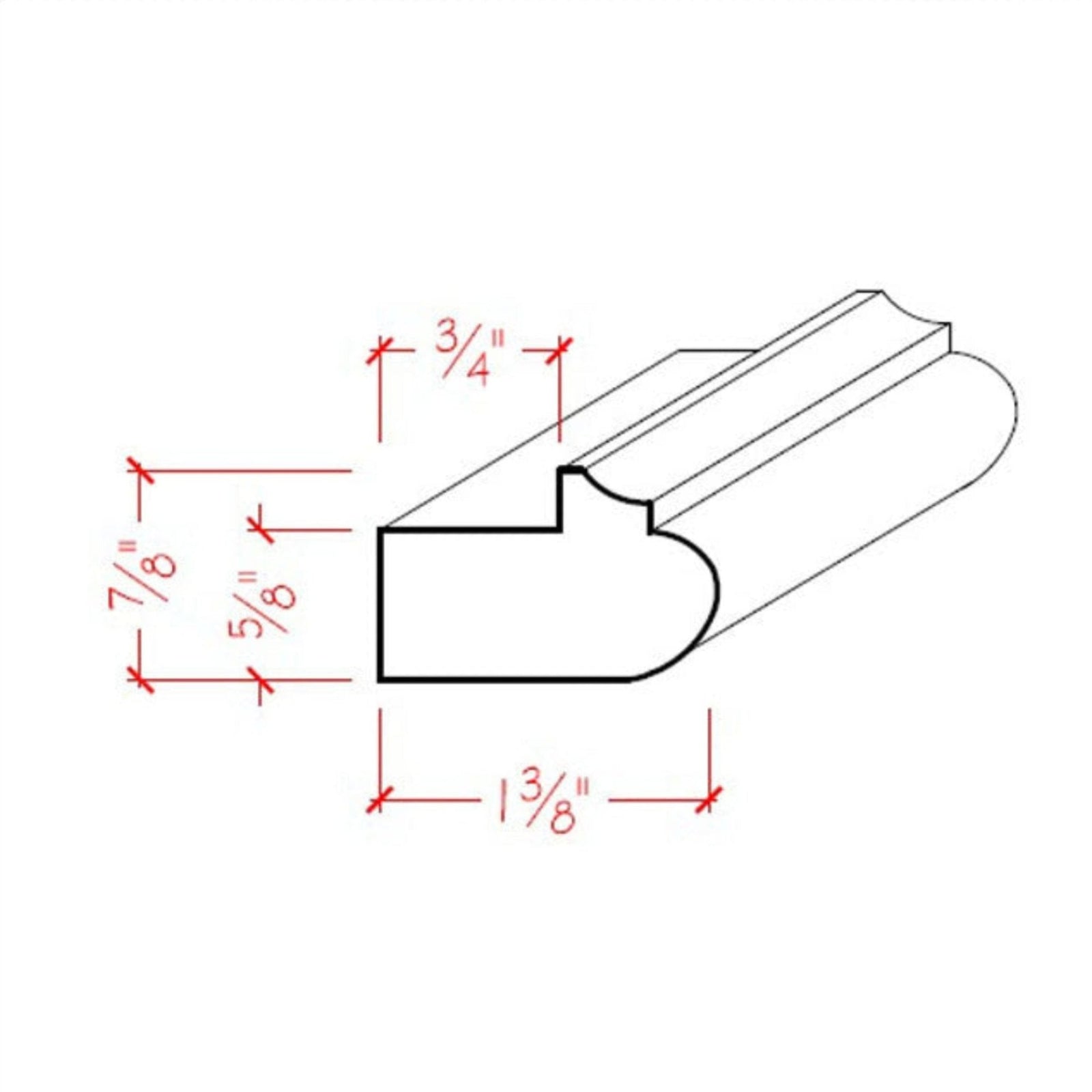 Red Oak Kitchen Cabinet Light Rail Nose and Cove Moulding EWLR12-R