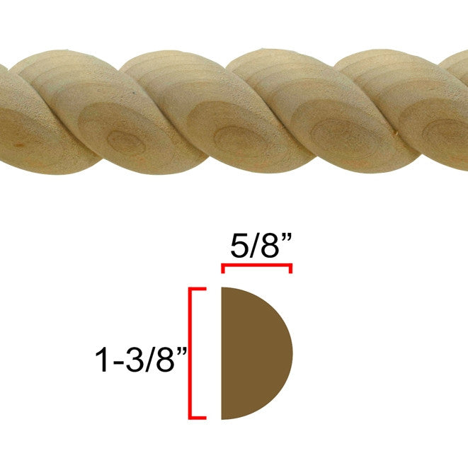 Poplar Wood Rope Molding EWRM14